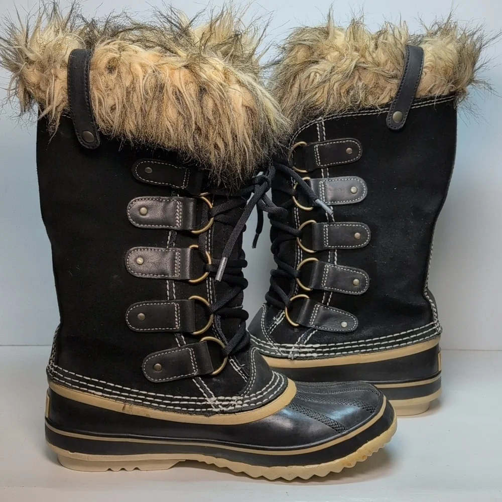 Sorel Joan of Arctic waterproof black suede winter boots womans size 9 EU 41.5